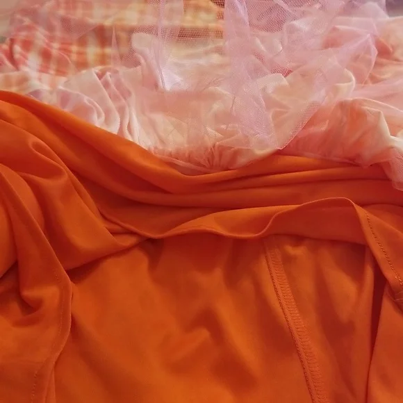 Anthropologie Eva Franco Flounced Orange Pink White Midi Skirt - Picture 14 of 14